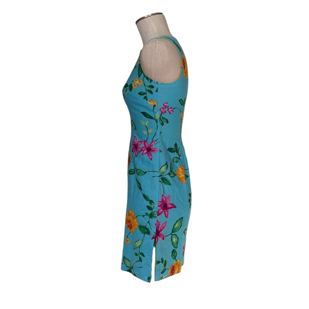 Talbots Blue Floral 100% Linen dress Womens Sz 4 Sheath Sleeveless Summer Party - Picture 13 of 16